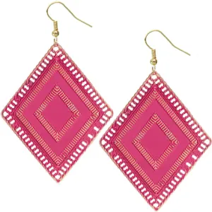 Pink Reflective Diamond-Shaped Drop Earrings
