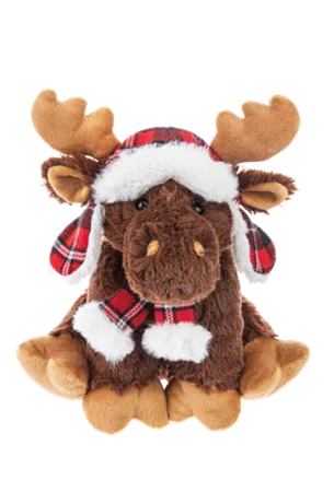 Plush Flapjack Moose Wearing Red Plaid Winter Hat