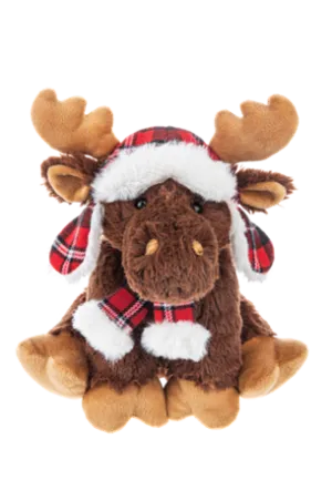 Plush Flapjack Moose Wearing Red Plaid Winter Hat