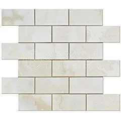 Premium White Onyx CROSS-CUT 2 X 4 Polished Brick Mosaic Tile - Box of 5 Sheets