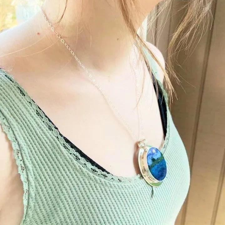"Full Moon Over the Lake" Miniature Wool Painting Felted Pendant Necklace