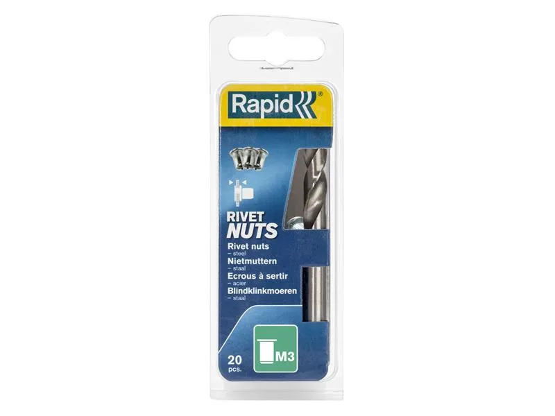 Rapid Steel Rivet Nuts M3 (Pack 20   Free Drill Bit)