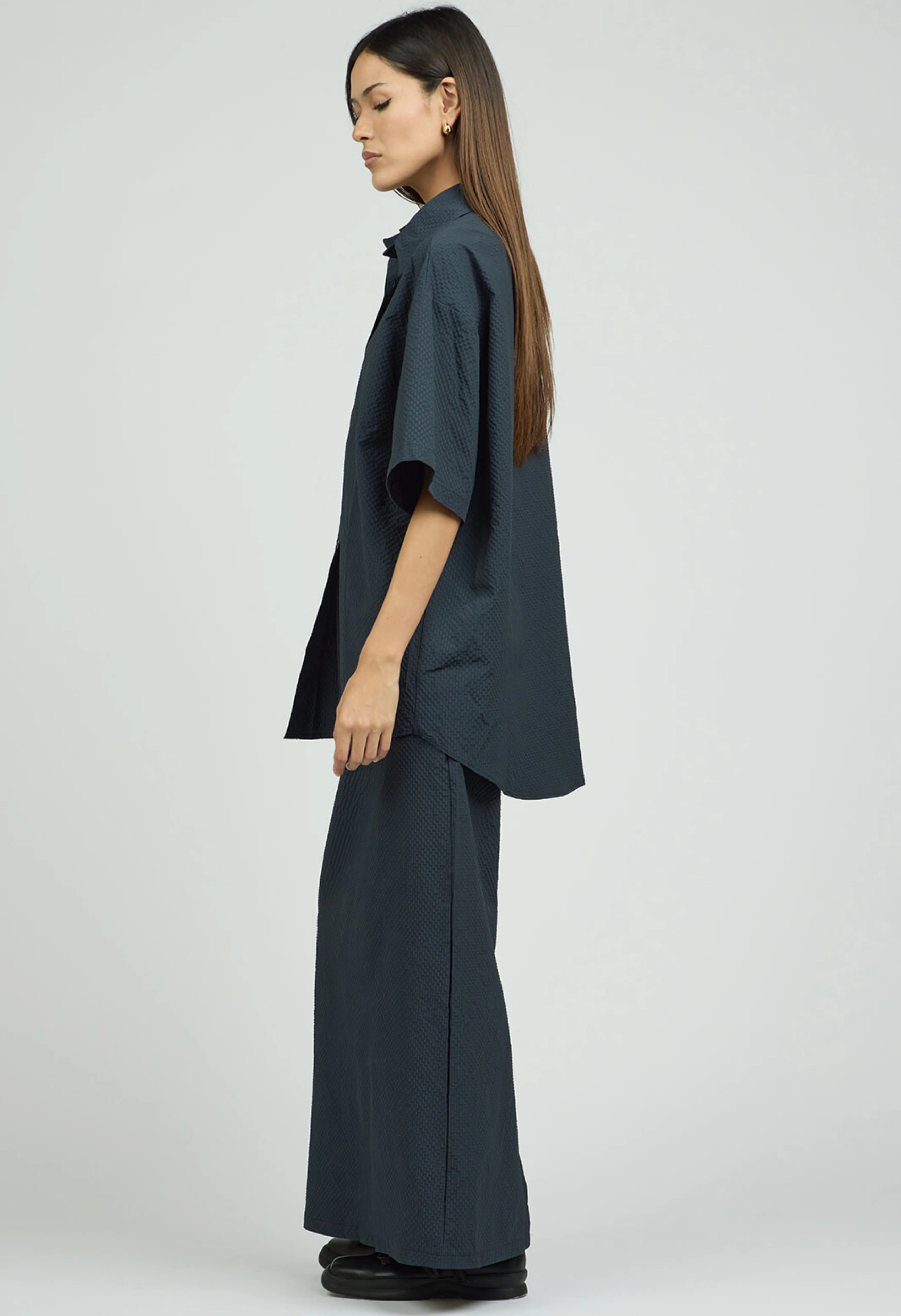Rayna Seersucker Button Down in Night Sky