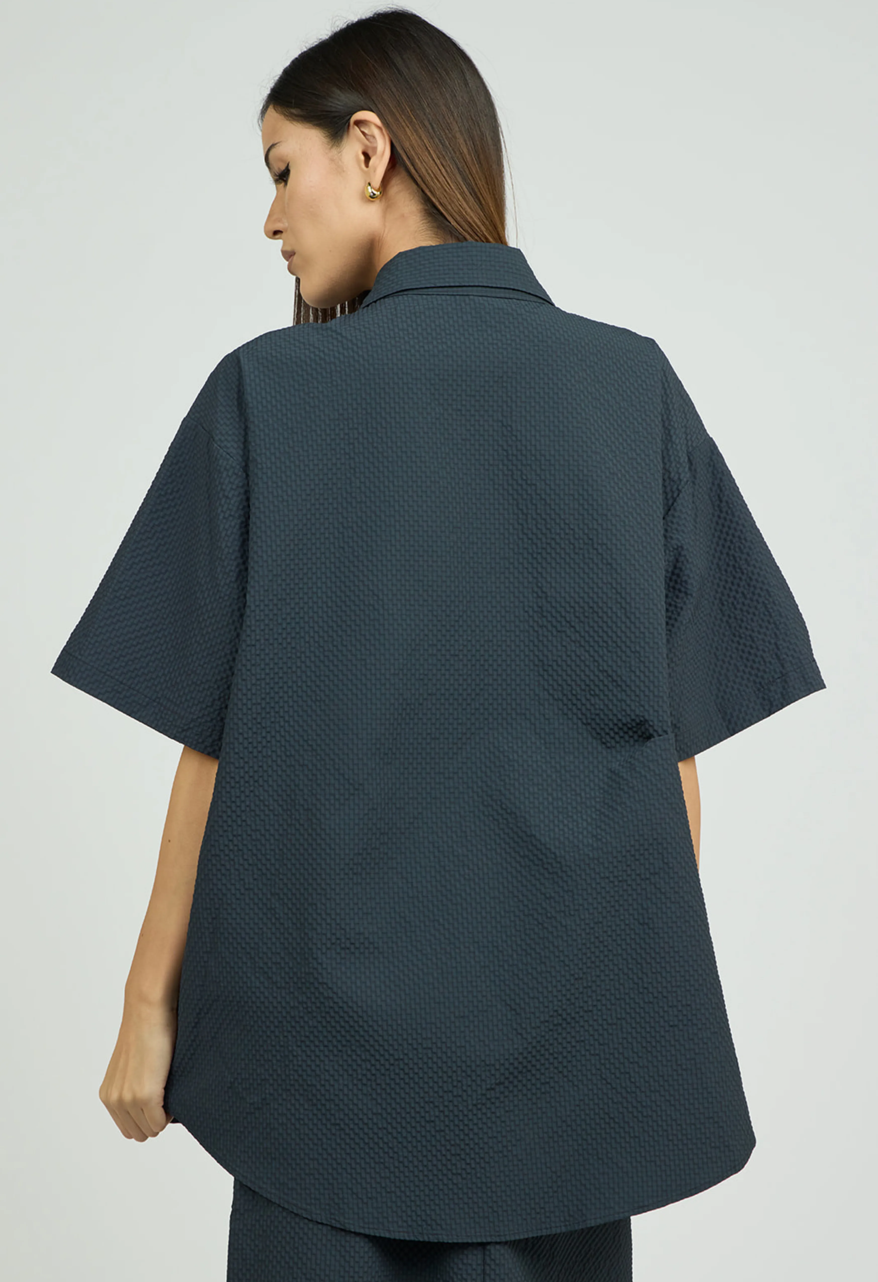 Rayna Seersucker Button Down in Night Sky