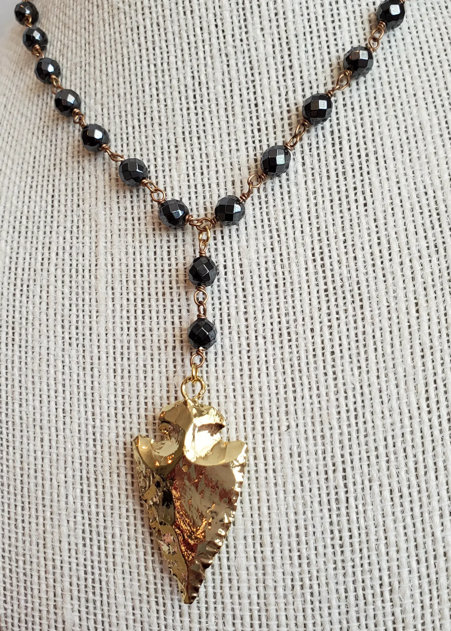 Reflective Rosary Arrowhead Necklace