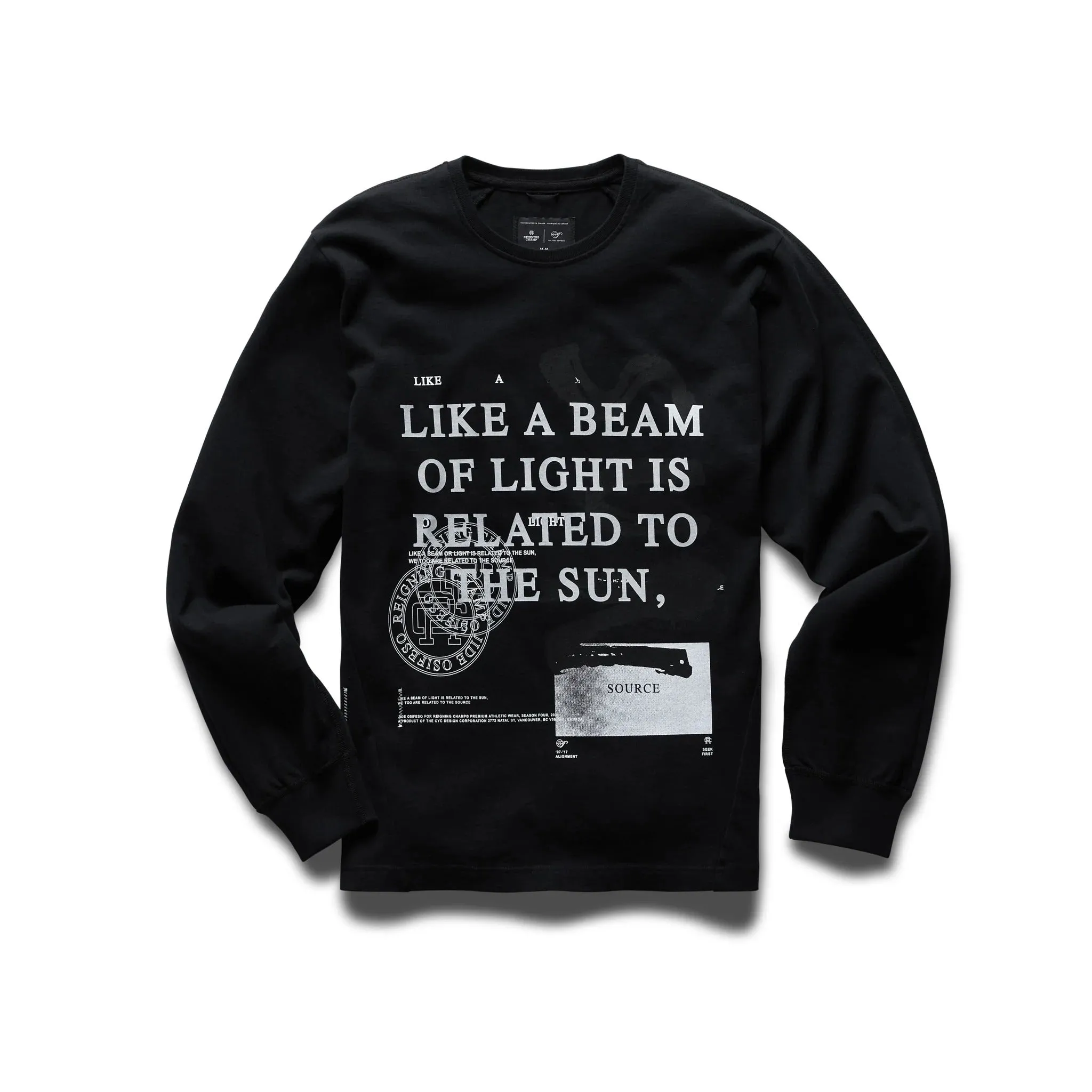 Reigning Champ Men Knit Mid Wt Jersey S04 Source Long Sleeve Black RC-2239-BLK