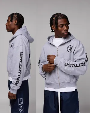 Retro Cropped Zip-Up Hoodie (Heather Grey/Black) [Boxy   Oversized]