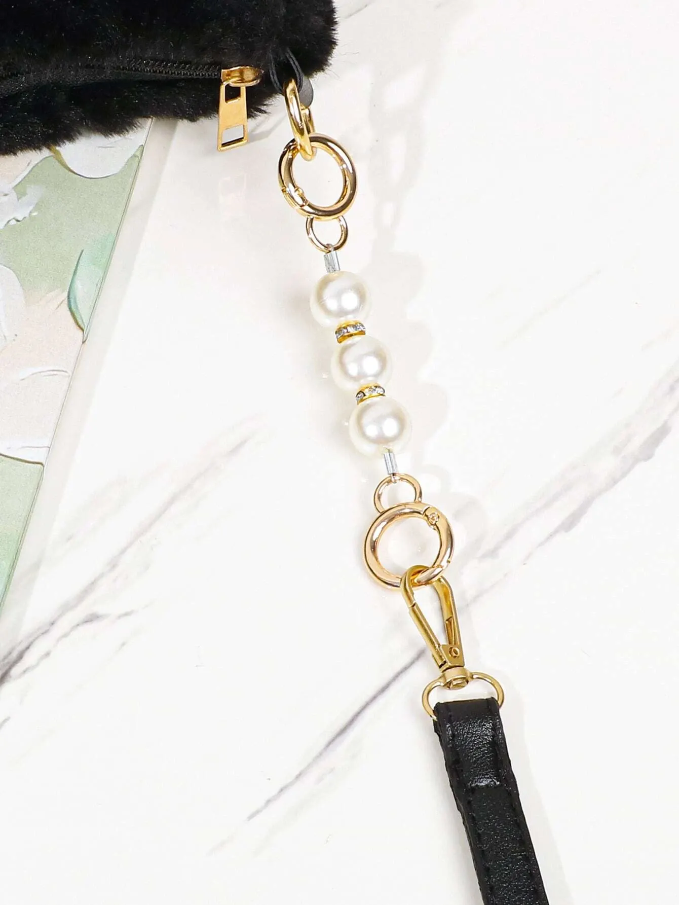 Rhinestone & Faux Pearl Decor Bag Strap