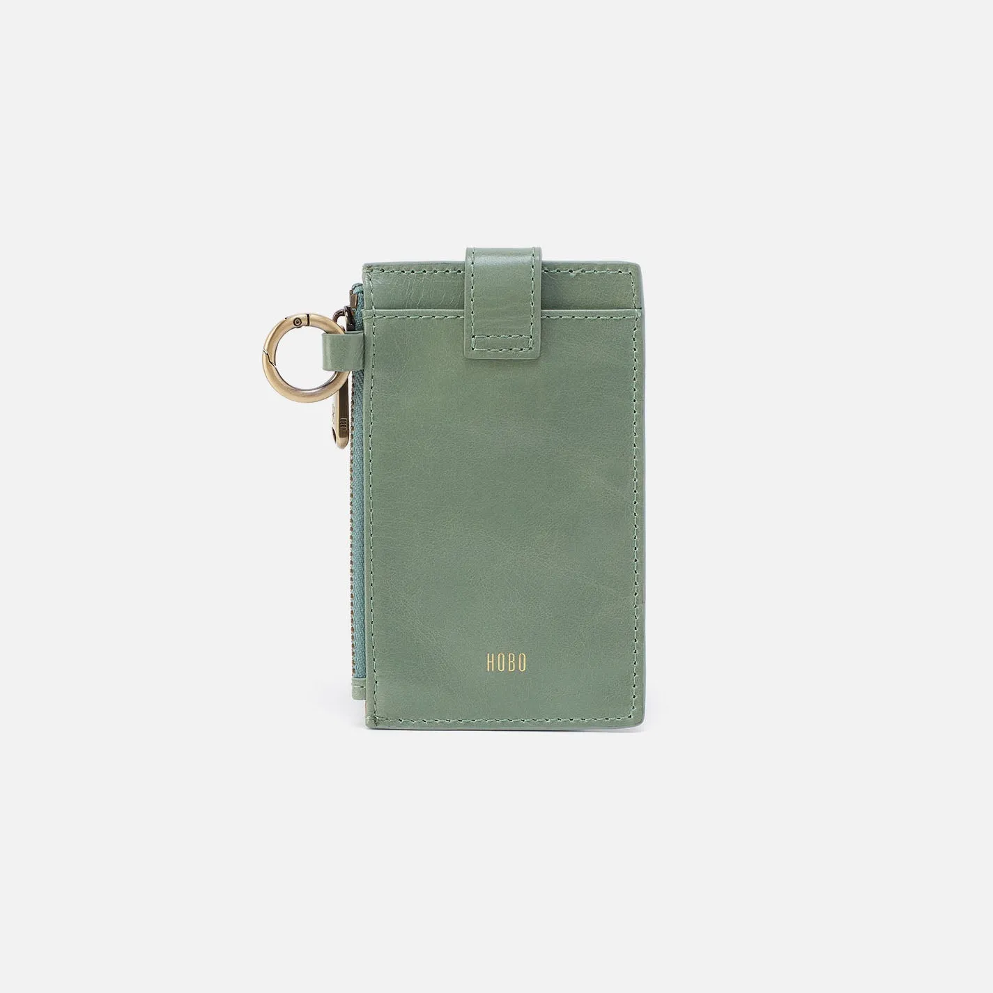 Ring Credit Card Wristlet In Polished Leather - Jade