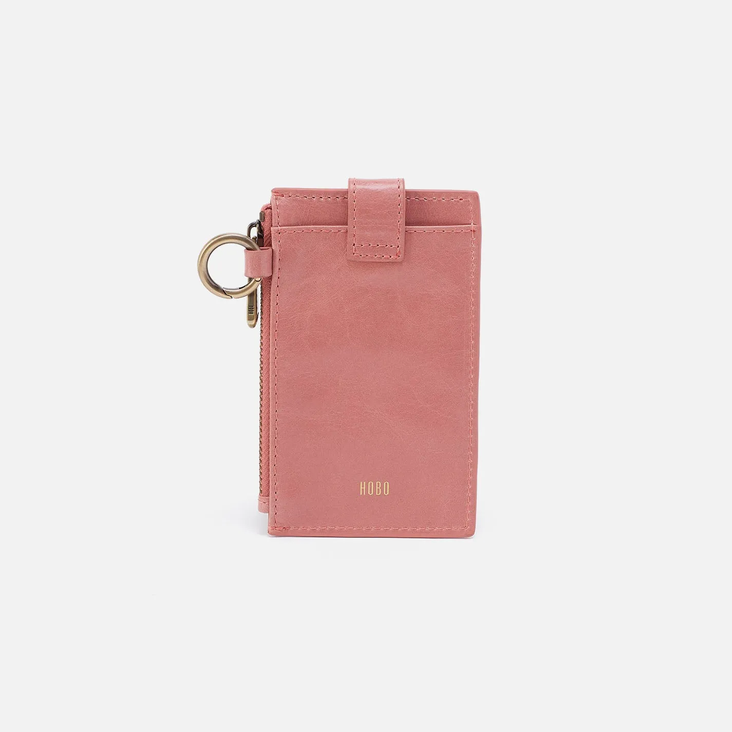 Ring Credit Card Wristlet In Polished Leather - Rose