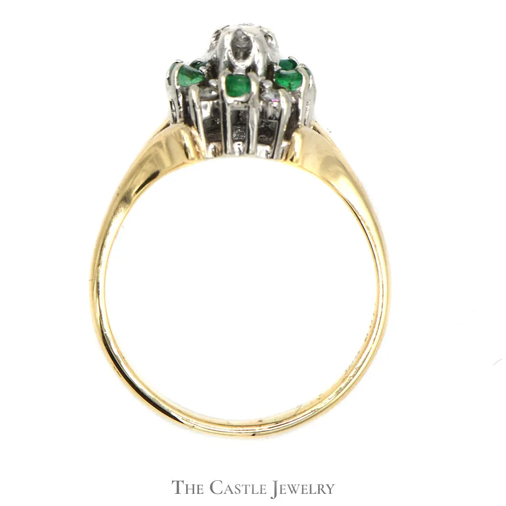 Round Shaped Emerald and Diamond Cluster Ring in 14k Yellow Gold