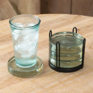 Rustic Block Glass Coasters with Handy Caddy