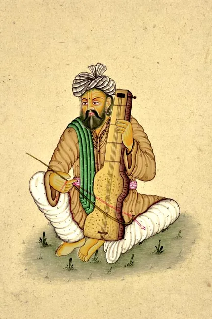 Sarangi Player - Miniature Painting 8.50"H