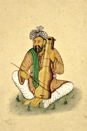 Sarangi Player - Miniature Painting 8.50"H