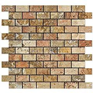 Scabos Travertine 1 X 2 Brick Mosaic Tile, Polished
