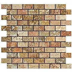 Scabos Travertine 1 X 2 Brick Mosaic Tile, Polished