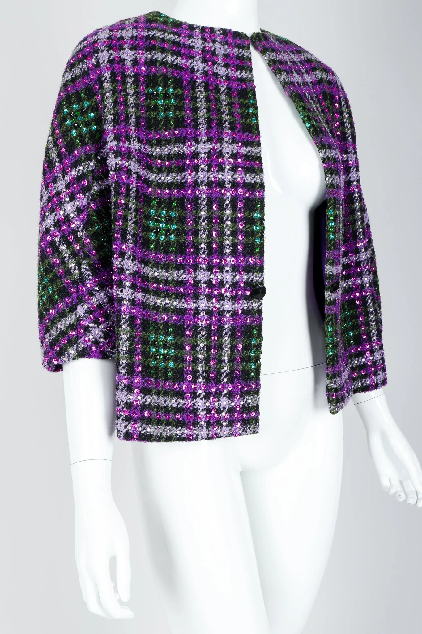 Sequin Plaid Boxy Jacket