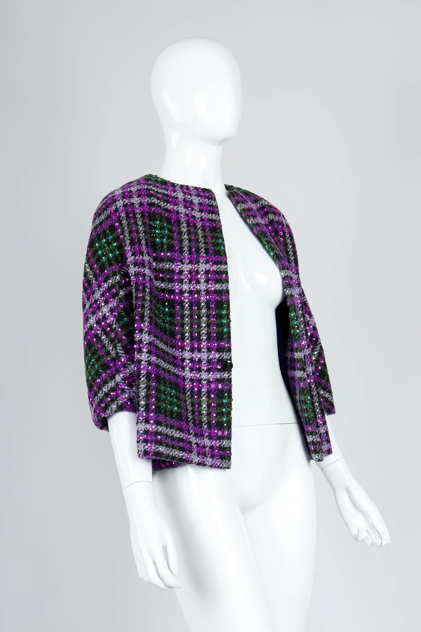 Sequin Plaid Boxy Jacket