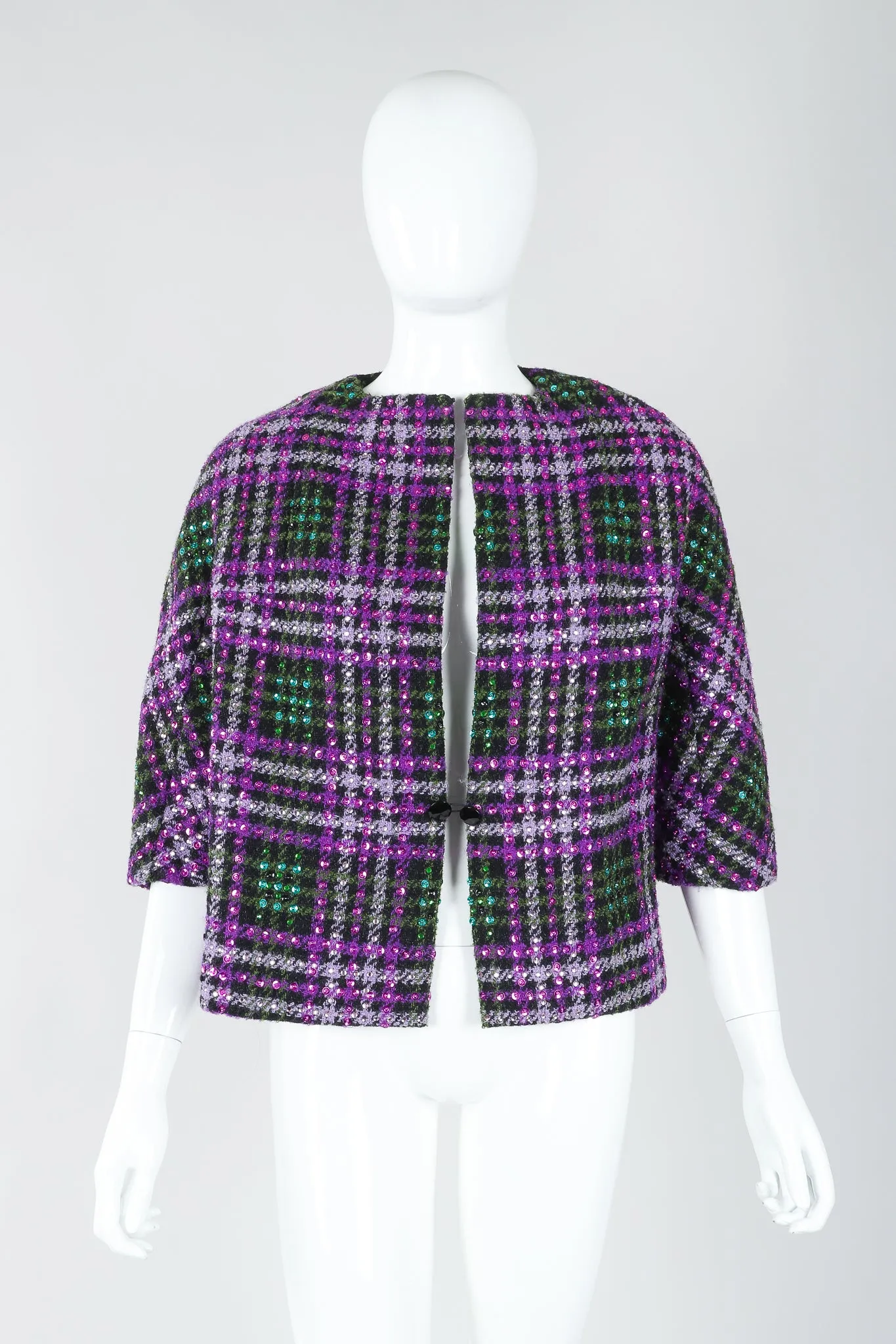 Sequin Plaid Boxy Jacket