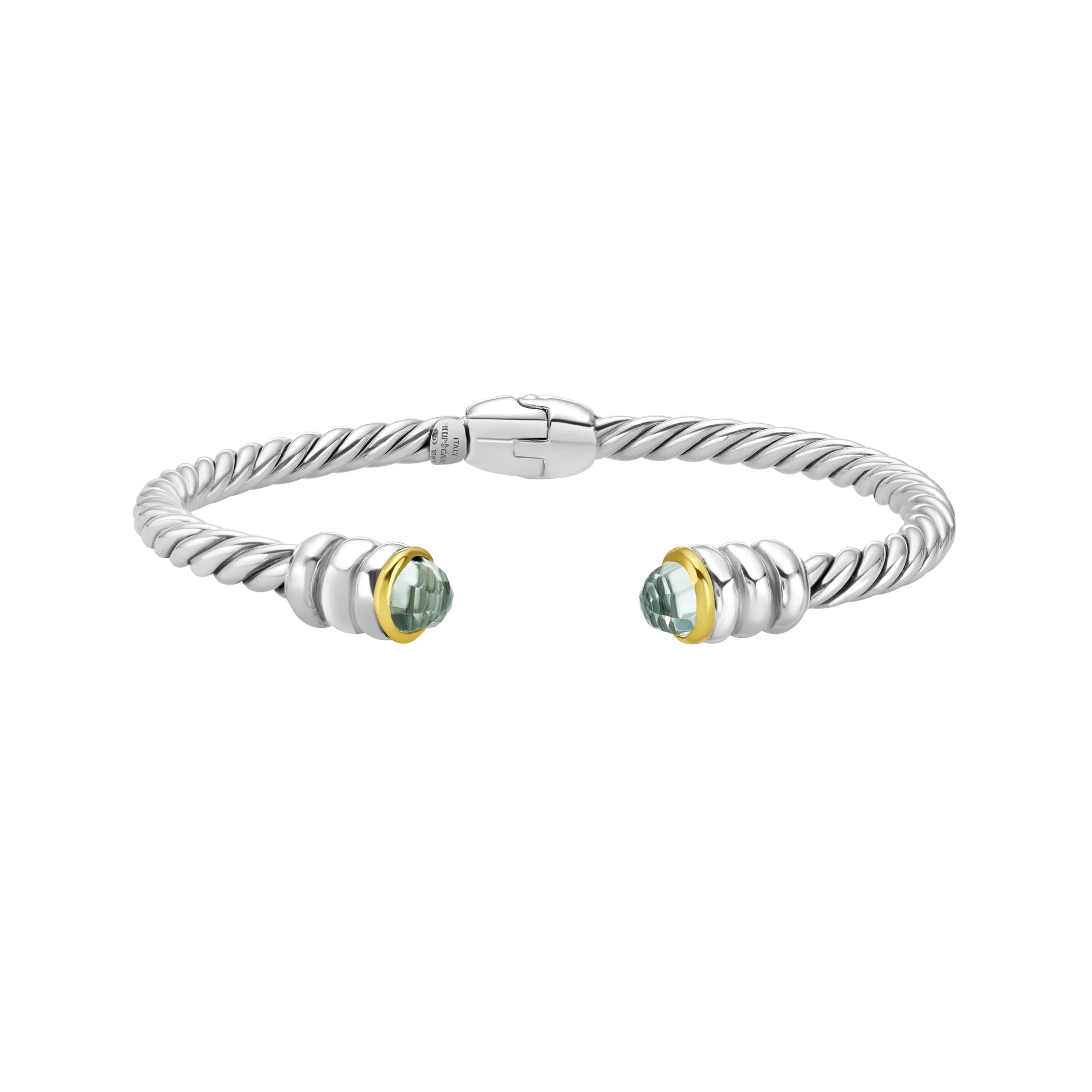 Silver & 18K Green Amethyst Cable Hinge Bangle