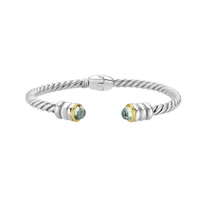 Silver & 18K Green Amethyst Cable Hinge Bangle