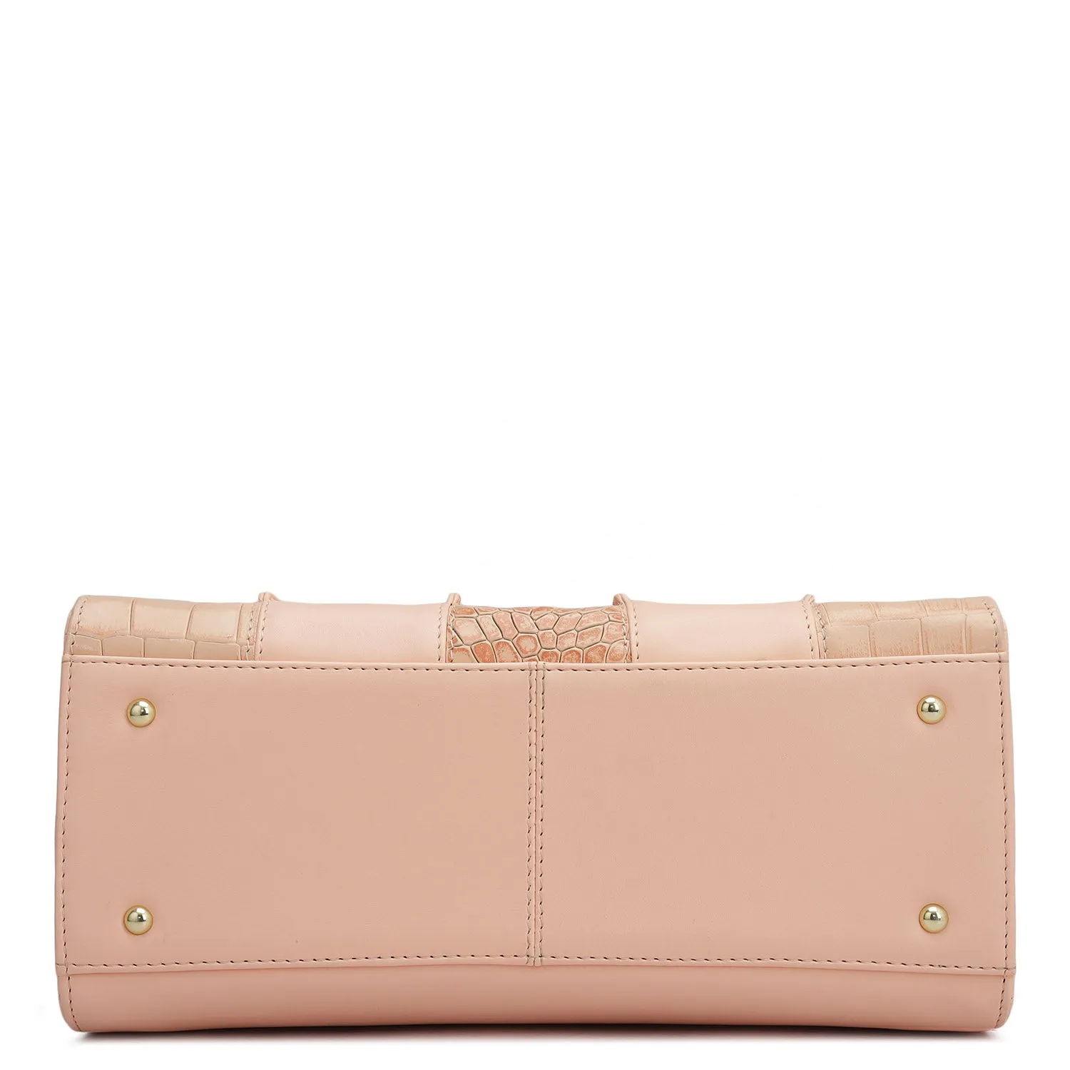 Small Croco Plain Leather Satchel - Peach