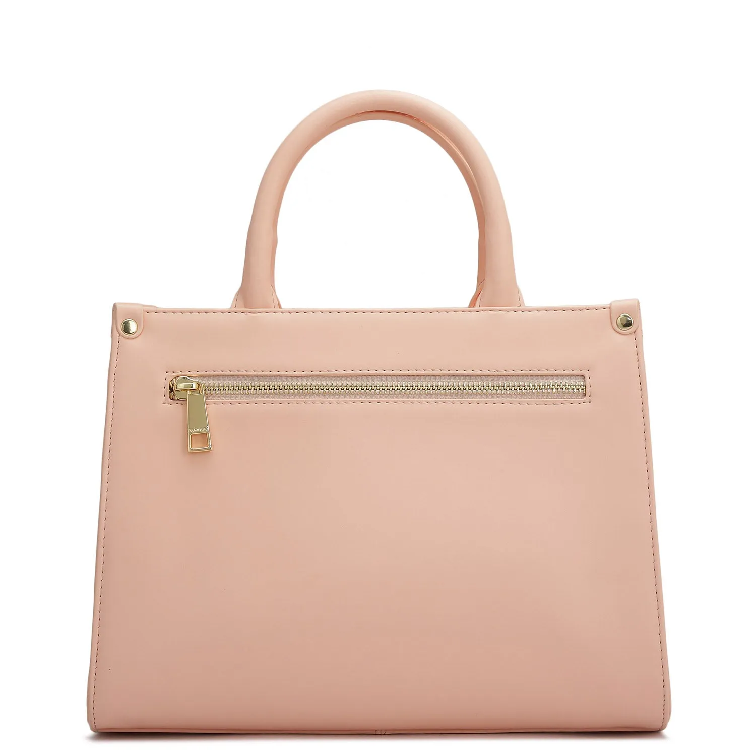 Small Croco Plain Leather Satchel - Peach