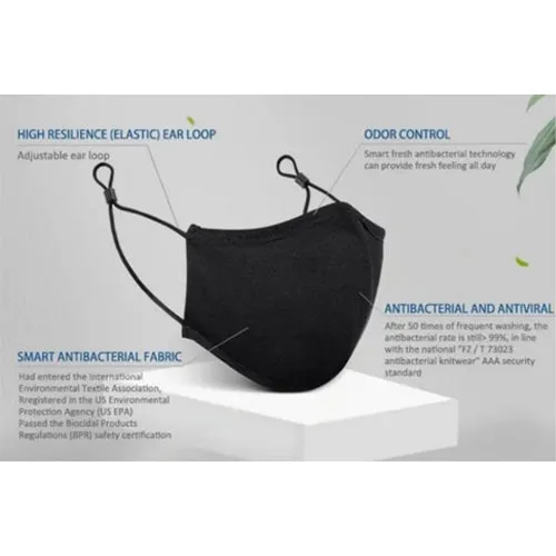 Smart Antibacterial Fabric Mask - DuPont SILVADUR Intelligent Antibacterial System - 50 washes