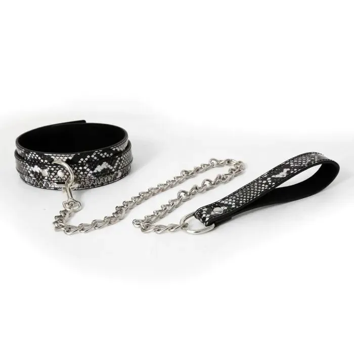 Smart Moves - Collar met Ketting - PU Leer - Slangenprint Zilver/Zwart
