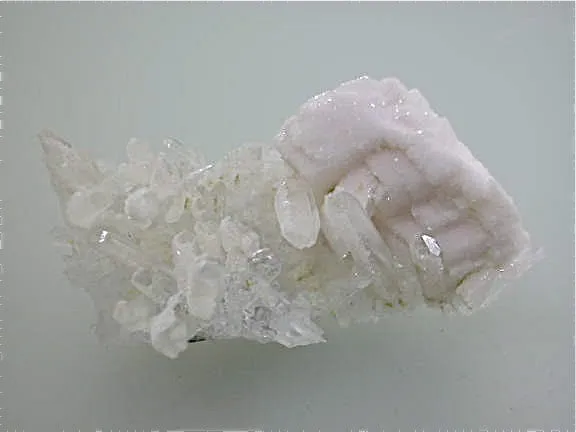 SOLD Manganoan Calcite and Quartz, Kruchev dol Mine, Madan District, Smolyan Oblast, Bulgaria, Mined 2013, Small Cabinet 3.0 x 4.0 x 6.7 cm, $90.  Online 6/9.