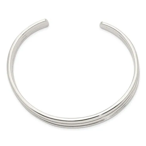 Sterling Silver Polished 3-Bar Cuff Bracelet