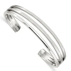 Sterling Silver Polished 3-Bar Cuff Bracelet