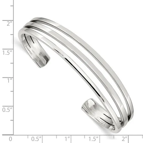 Sterling Silver Polished 3-Bar Cuff Bracelet