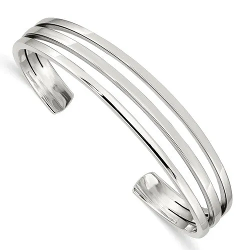 Sterling Silver Polished 3-Bar Cuff Bracelet