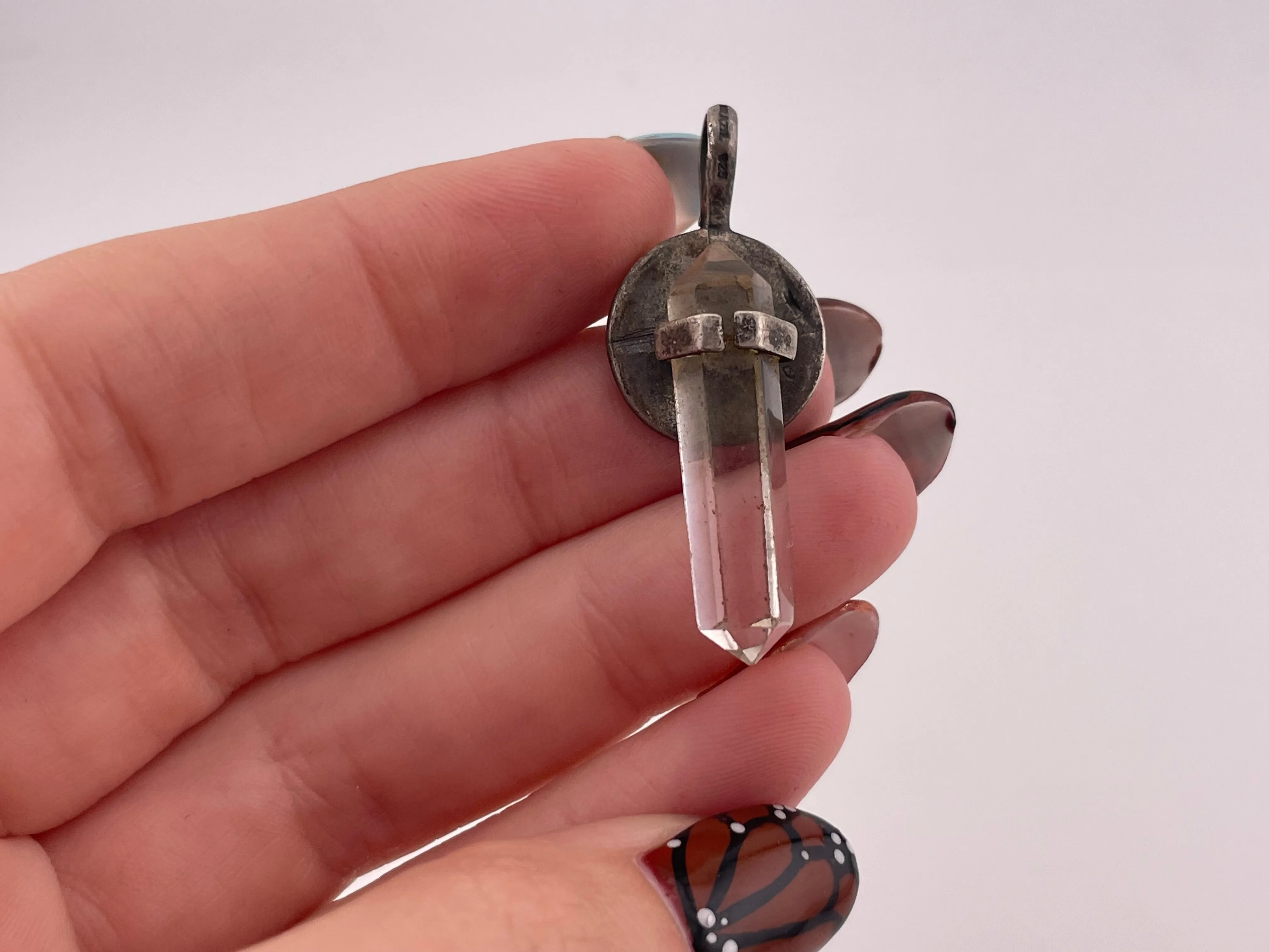 sterling silver yin-yang glass crystal point pendant