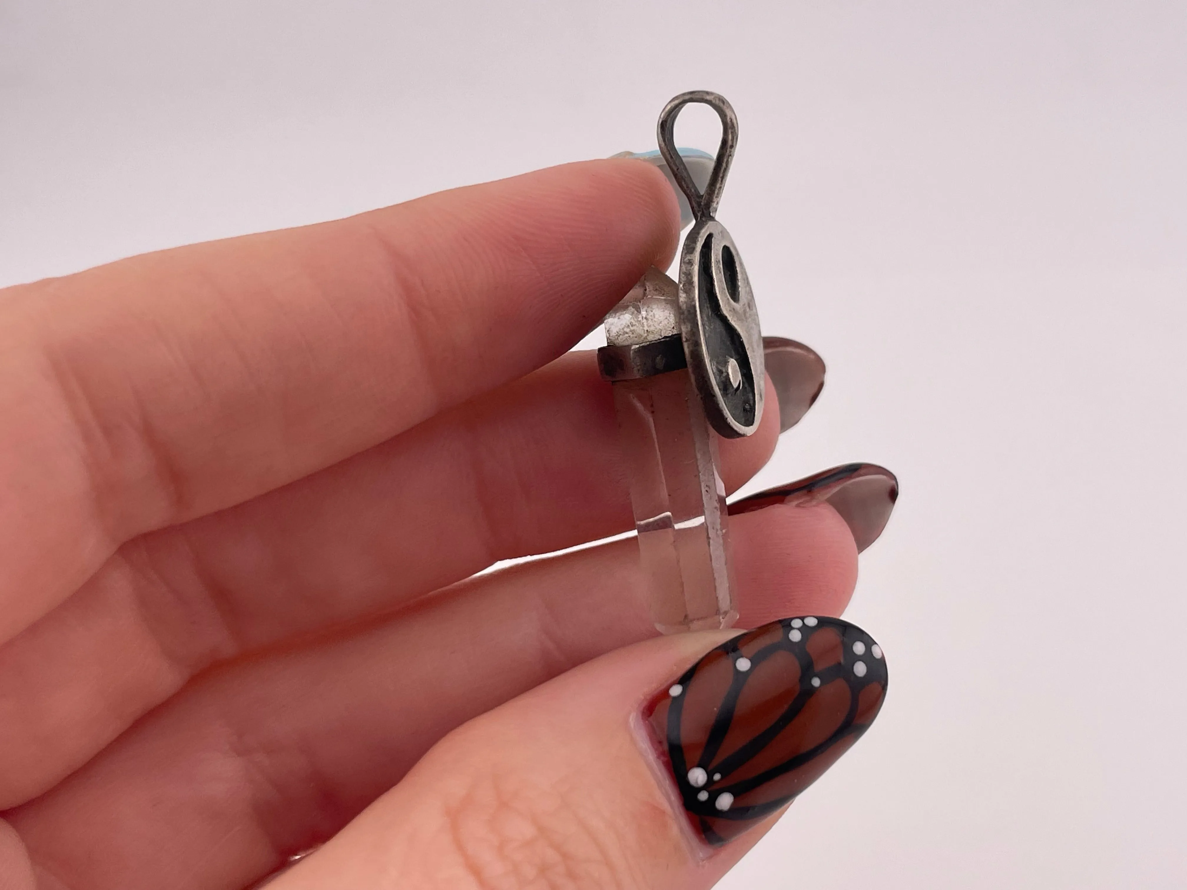 sterling silver yin-yang glass crystal point pendant