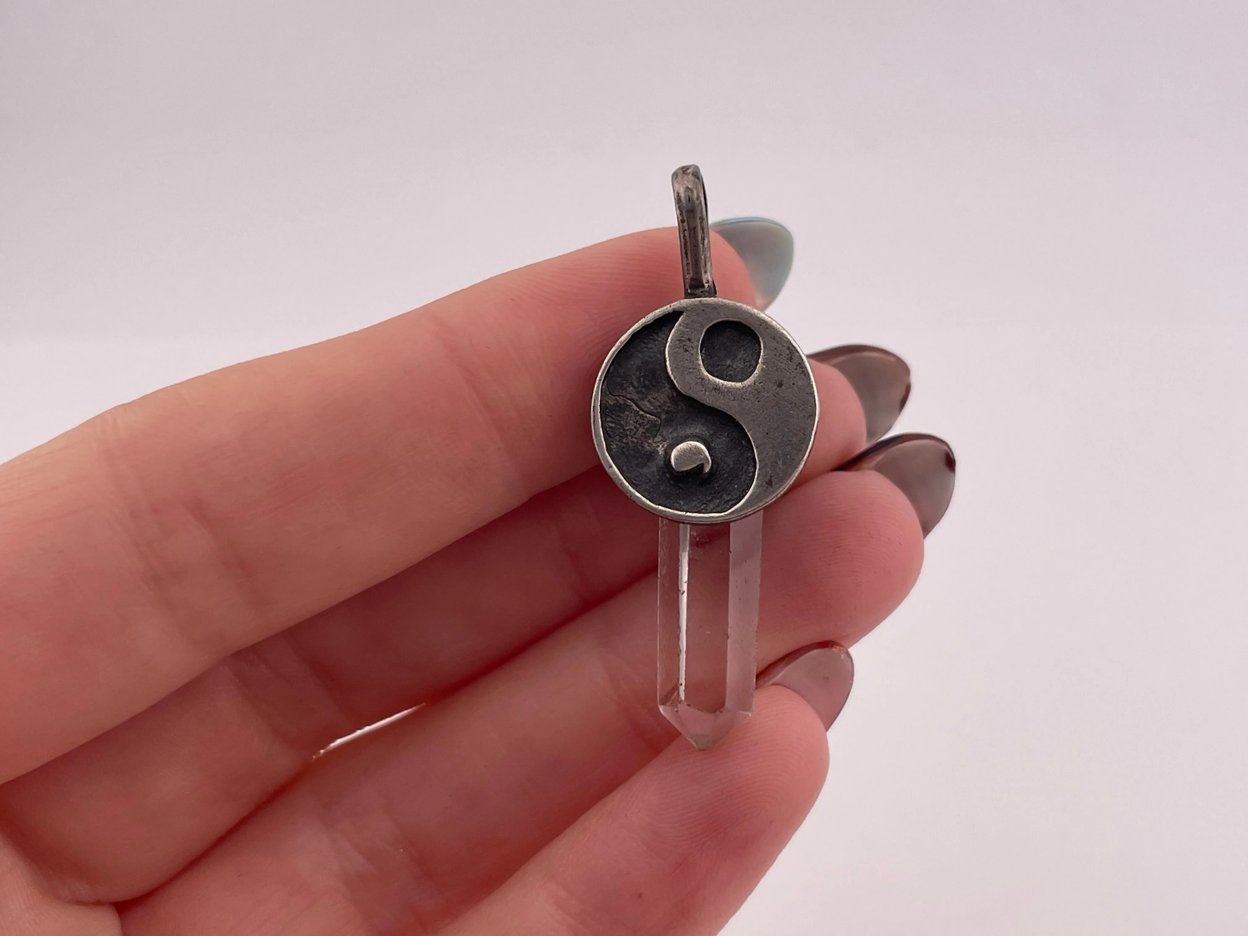 sterling silver yin-yang glass crystal point pendant