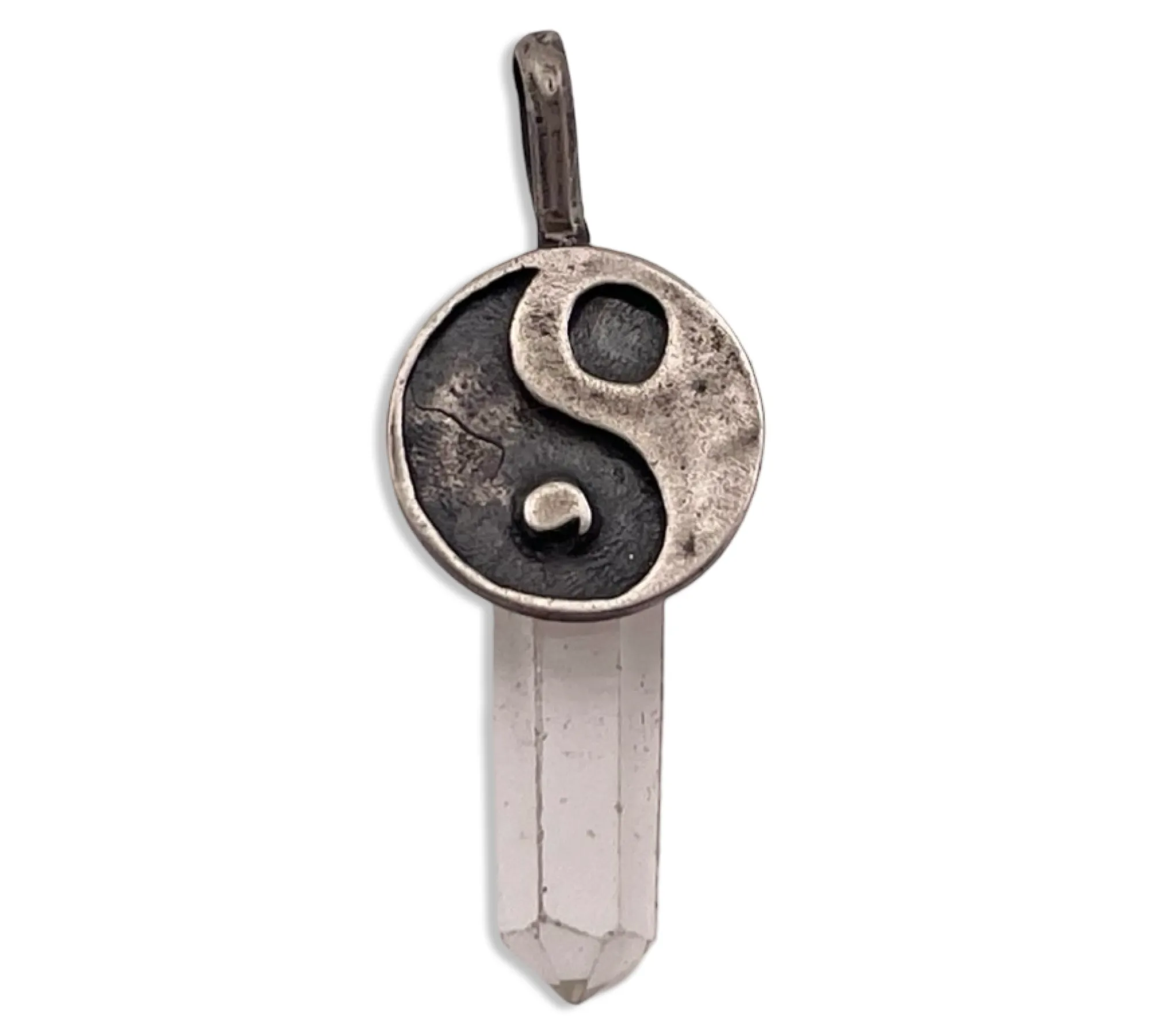 sterling silver yin-yang glass crystal point pendant