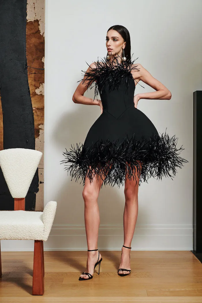 Strapless Structured Firework Feather Dress
