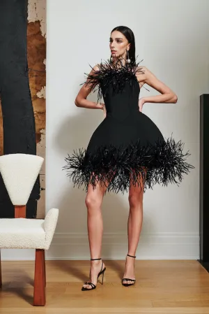 Strapless Structured Firework Feather Dress