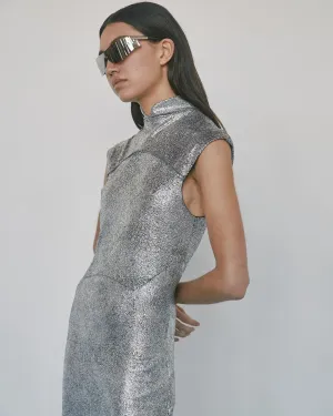 Structured Metallic Dress- Silver