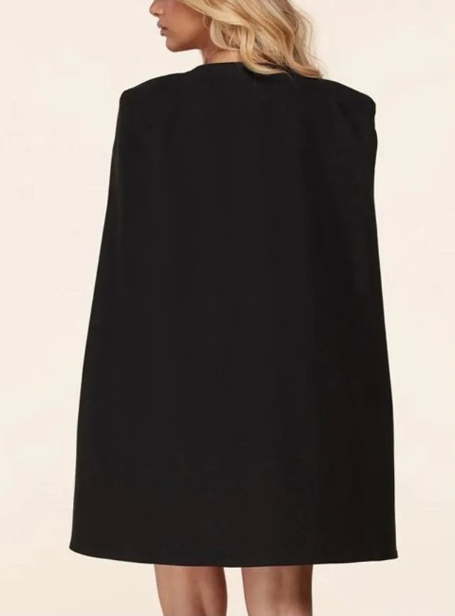 Structured Rhinestone Cape Mini Dress