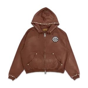 Studded Boxy Zip Hoodie "Brown"