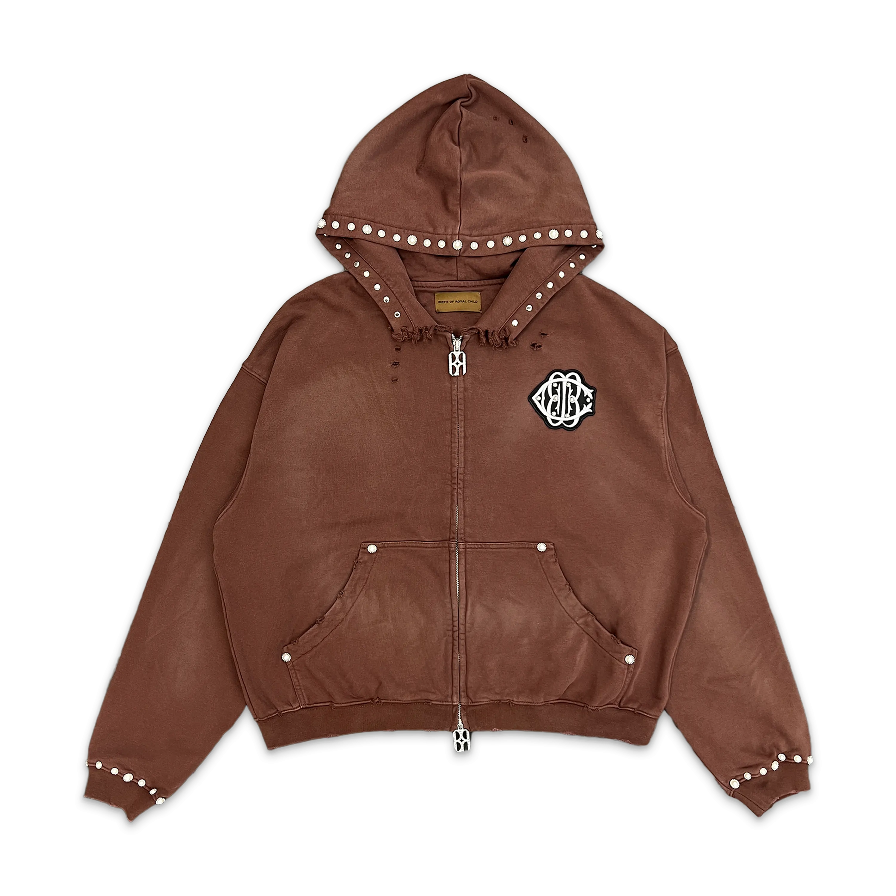 Studded Boxy Zip Hoodie "Brown"