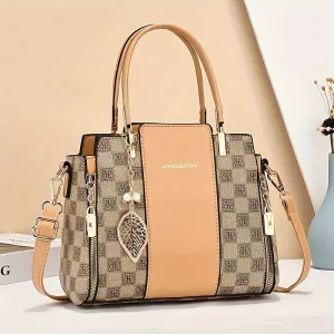 Stylish Tote Handbag Women Adjustable Strap PU Leather Shoulder Bag Zip Closure