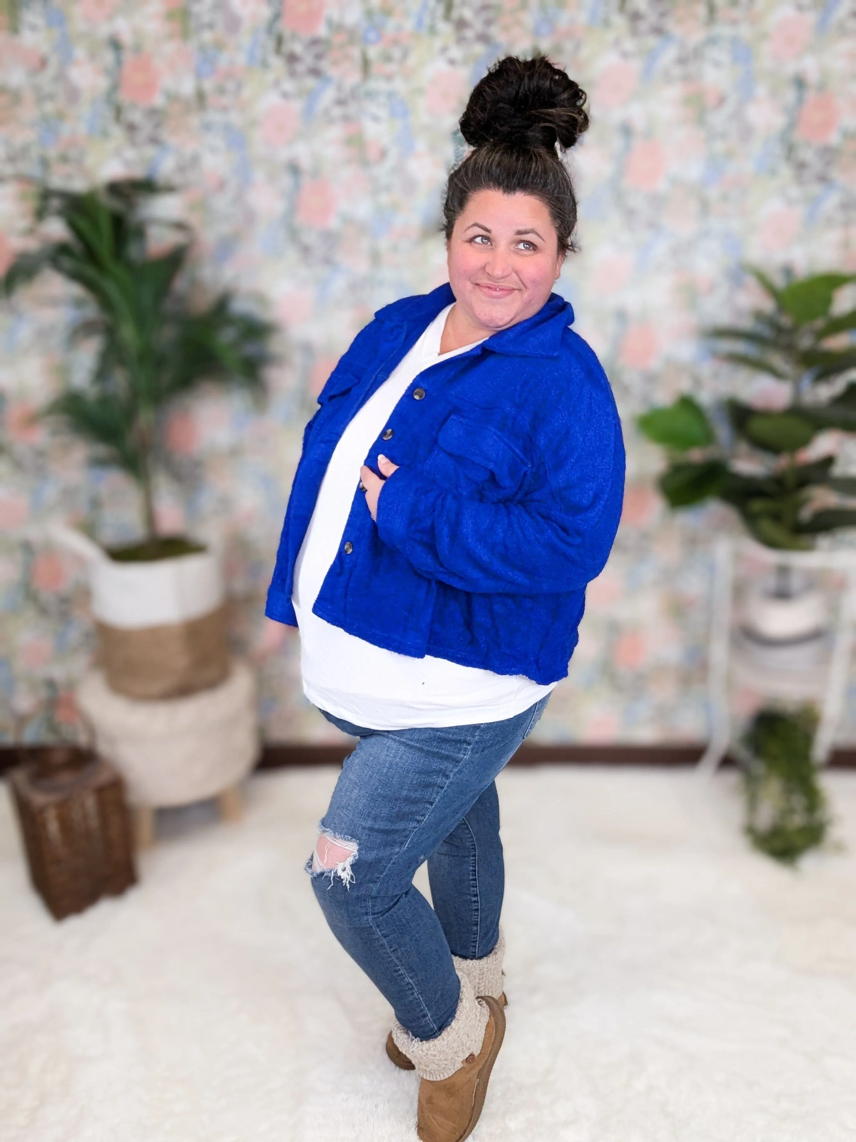 Tabitha Boxy Shacket w/Pockets in Royal Blue