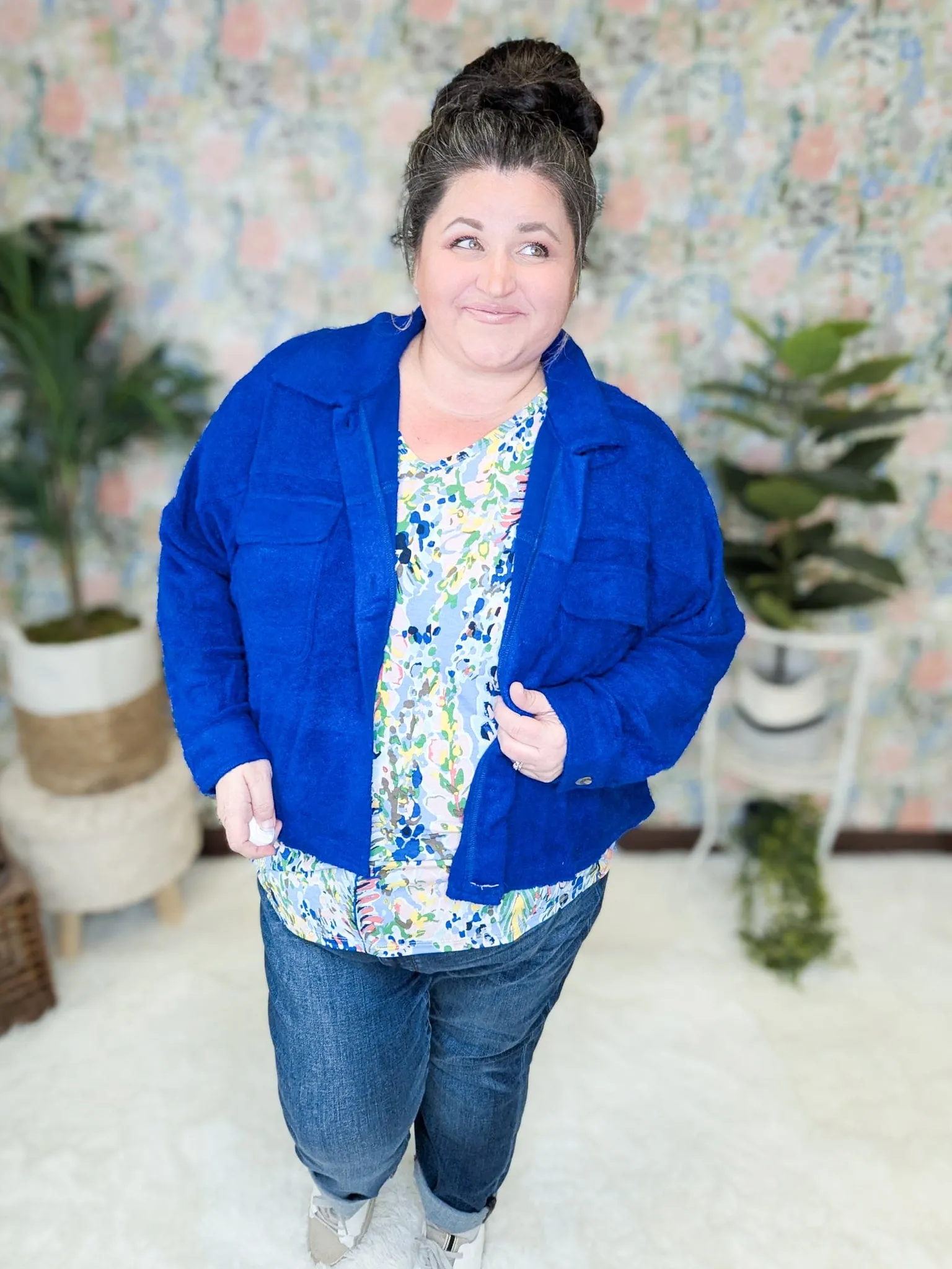 Tabitha Boxy Shacket w/Pockets in Royal Blue