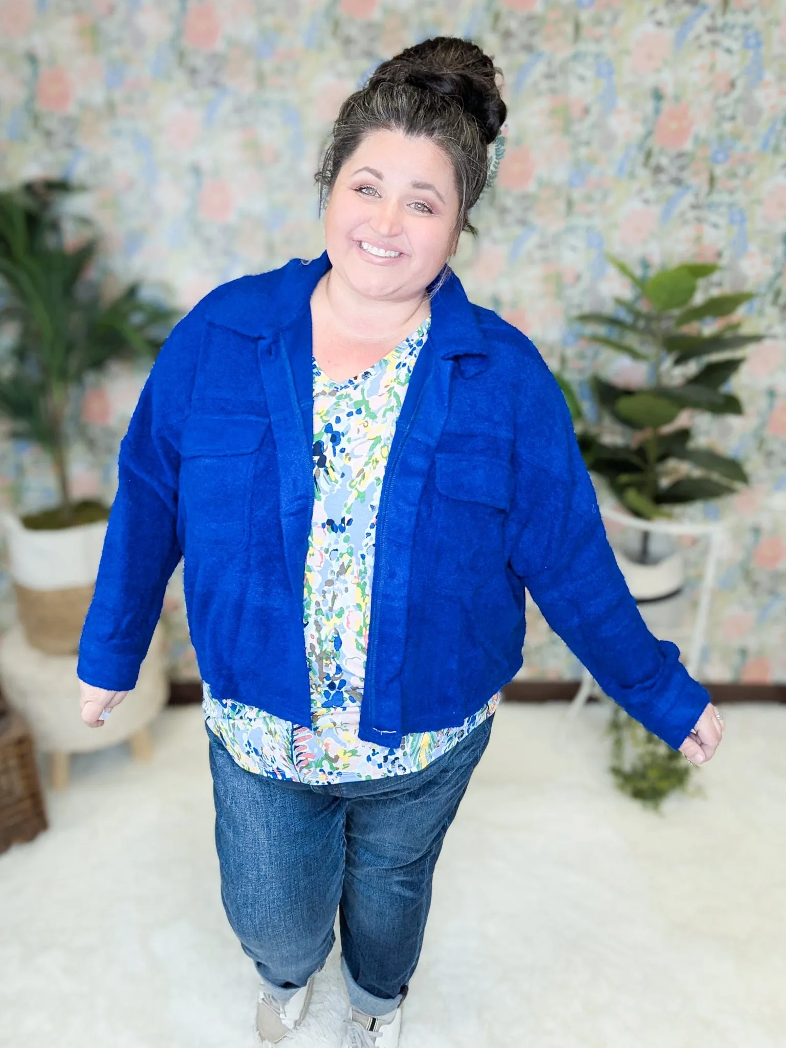 Tabitha Boxy Shacket w/Pockets in Royal Blue
