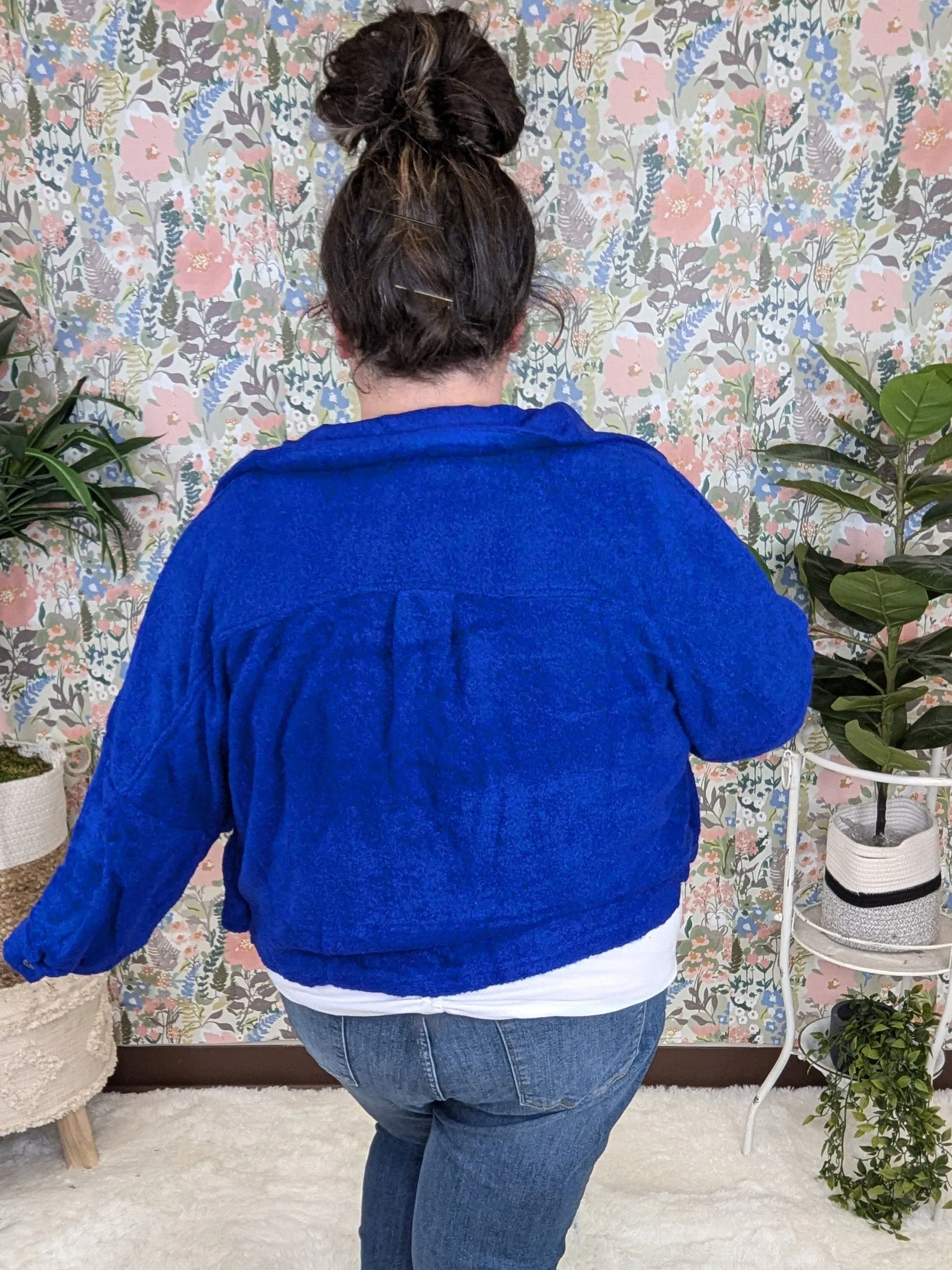 Tabitha Boxy Shacket w/Pockets in Royal Blue