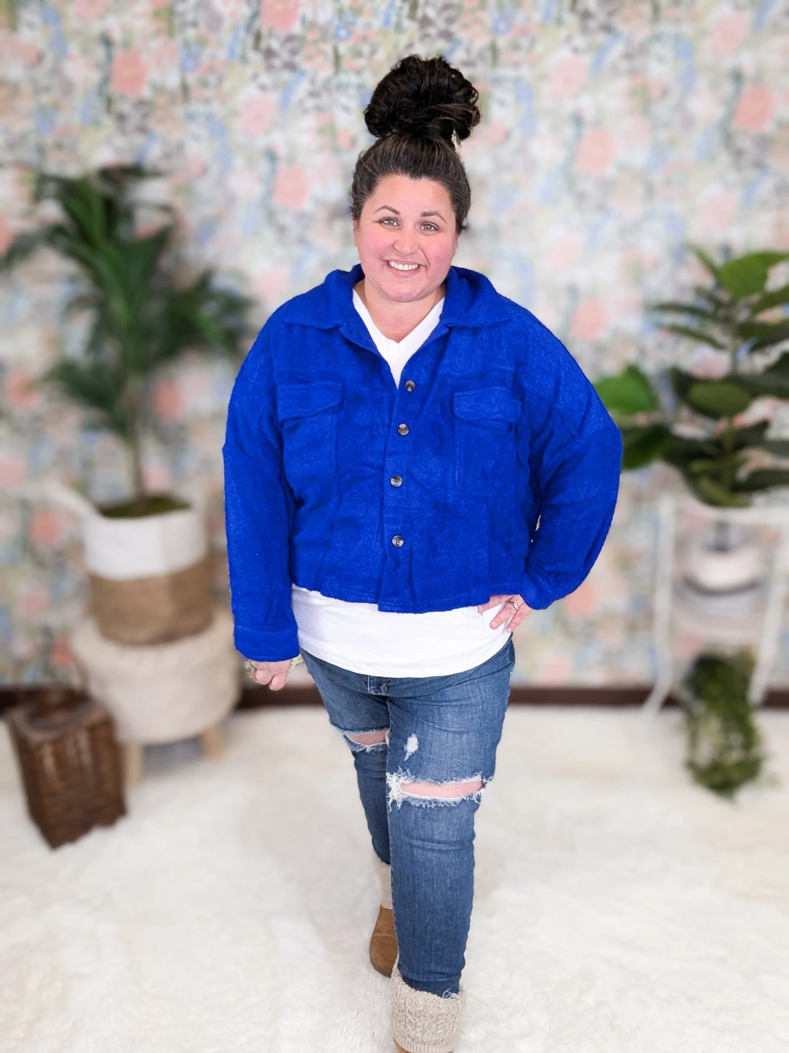 Tabitha Boxy Shacket w/Pockets in Royal Blue